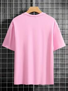Manfinity Homme Men's Slogan Print Dropped Shoulder Short Sleeve T-Shirt, 2000s Style - Pink - View 2