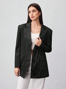 Seusyu Women's Long Sleeve Notched Collar Blazer Jacket - Black - View 3