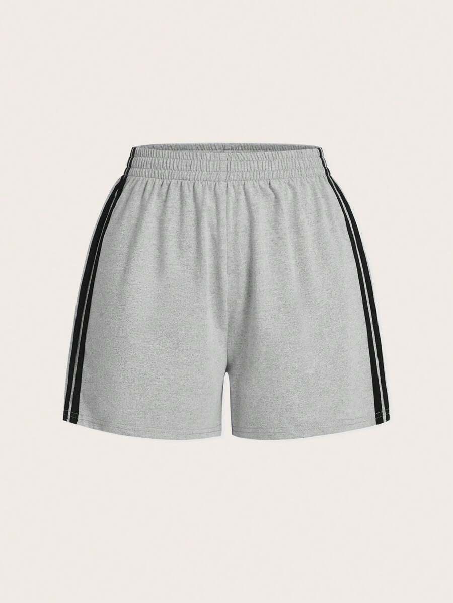 SHEIN EZwear 拼接側開叉彈性腰休閒短褲 - 淺灰色 - 查看 1