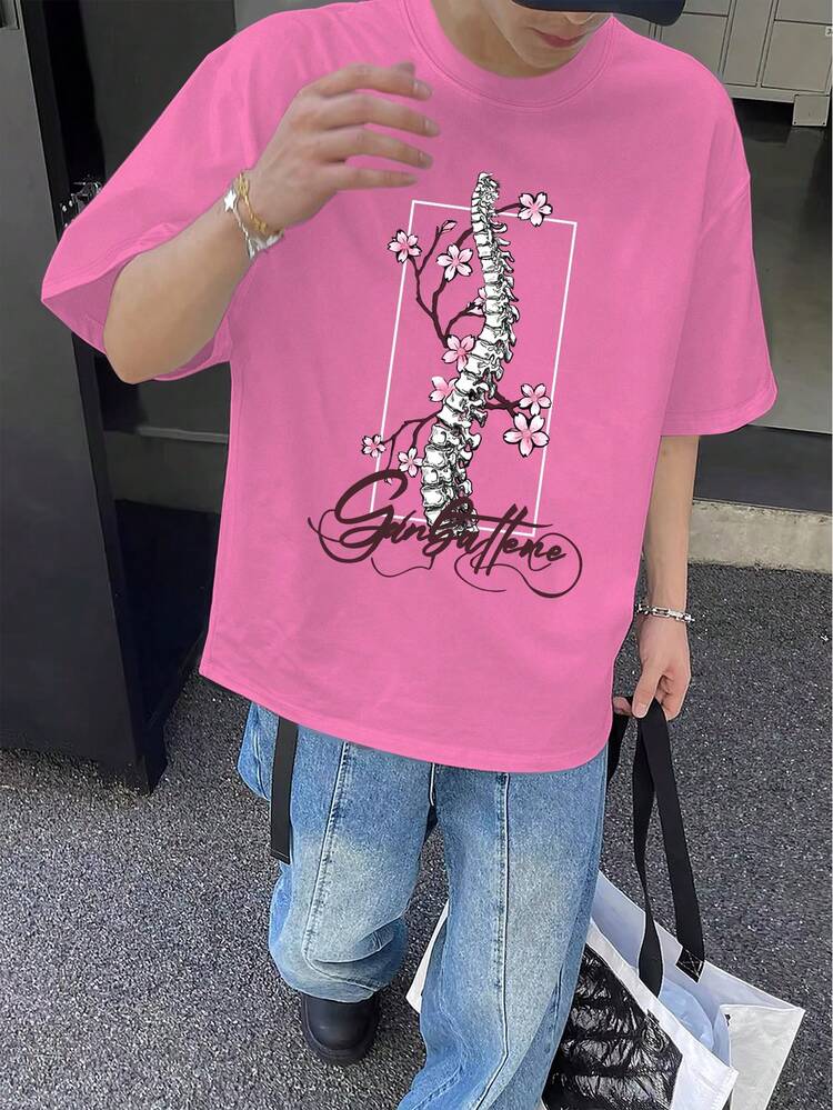 Men's Bone And Letter Printed Short Sleeve T-Shirt