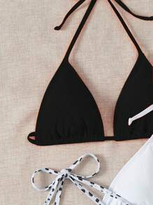 SHEIN Swim Summer Beach Women's Halter Neck Swimwear Top With Straps Triangle Bikini Top - Multicolor - View 3