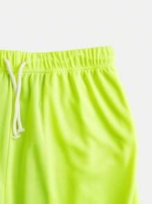 SHEIN 青少年男孩休閒二合一螢光英文印花短褲,適合夏季運動 - 彩色 - 查看 3