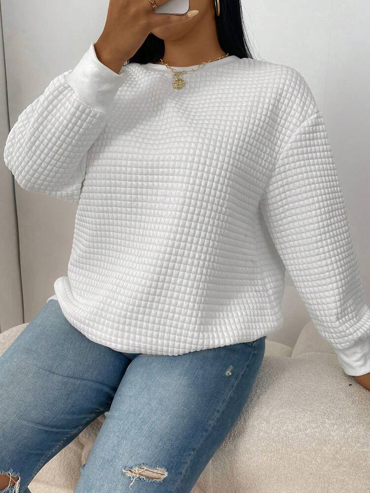 Plus 2pcs Solid Drop Shoulder Sweatshirt Pullover Fall Sweatshirt