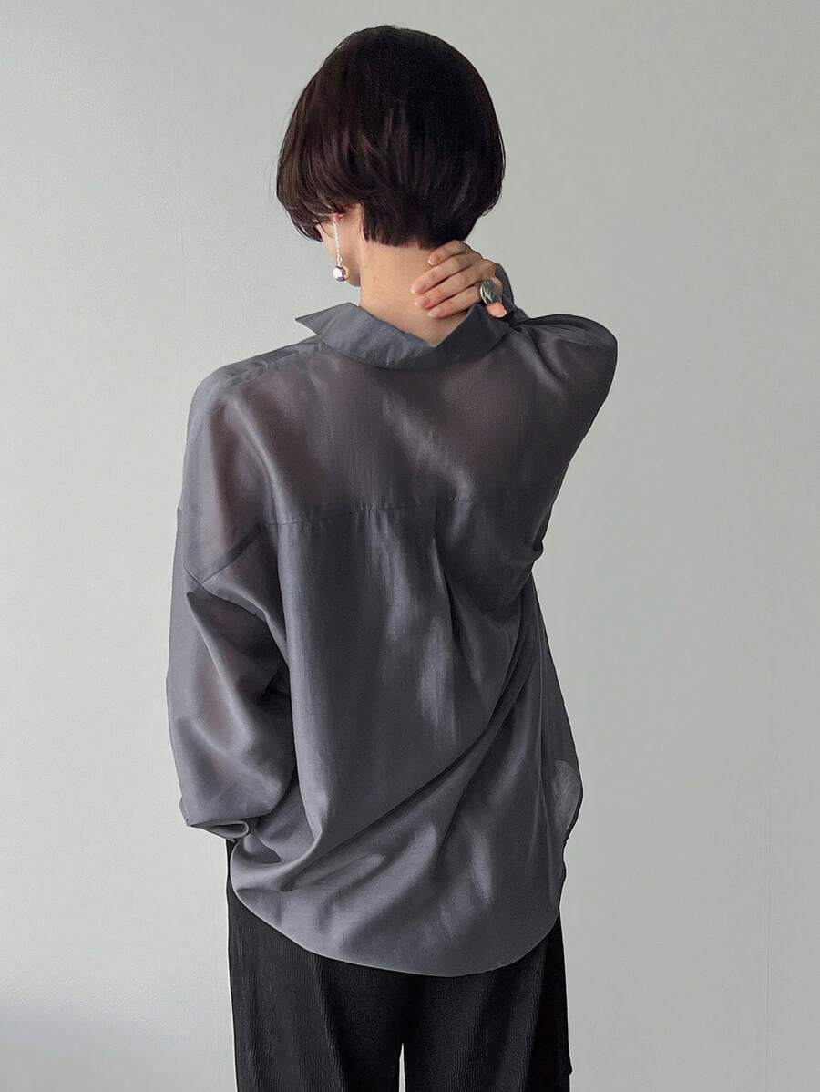 FRIFUL Solid Color ButtonUp Shirt With Flap Pockets SHEIN UK