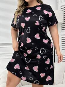 Plus Size Loose Heart Print Sleep Dress Pajama Dress
