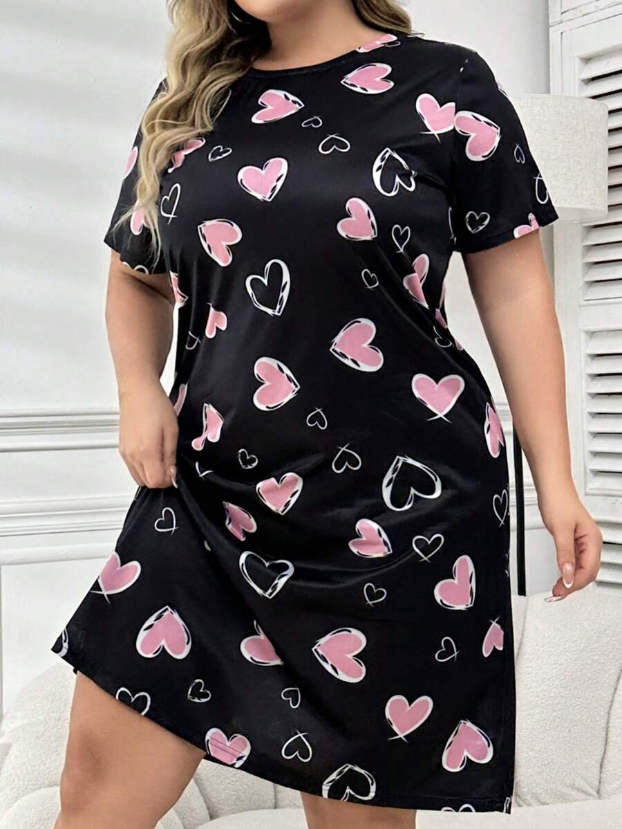 Plus Size Loose Heart Print Sleep Dress Pajama Dress