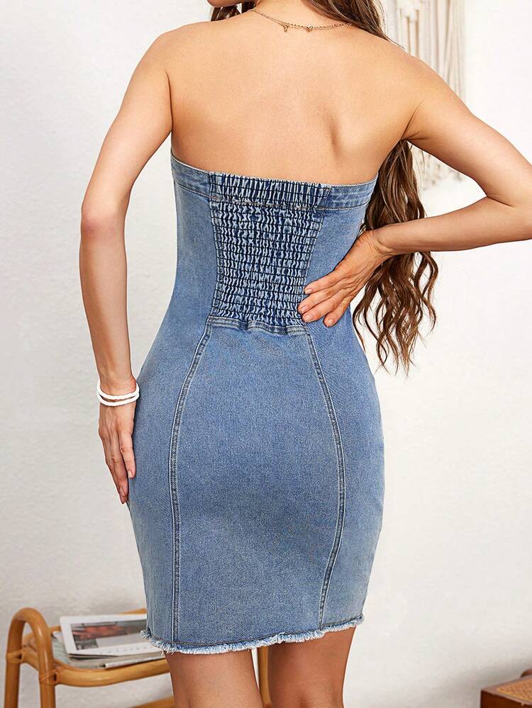 Women's Denim Strapless Mini Dress