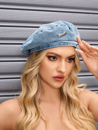 SHEIN ICON 女士时尚蓝色牛仔复古帽