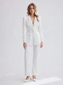 BizChic 女士素色蕾絲套裝 - 白色 - 查看 4