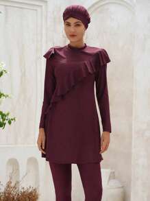 Swim Mulvari 夏季海滩荷叶边全罩式布基尼泳衣阿拉伯服装 - 紅木色 - 查看 6