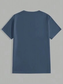 Manfinity NXTstreet Men's Solid Color Round Neck Knitted Casual Short Sleeve T-Shirt - Blue - View 3