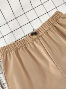 SHEIN Young Boy Casual Solid Woven Rolled Hem Shorts - Khaki - View 3