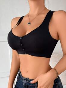 Quý cô Màu thuần Mặt trước Khép kín Bras - màu đen - Xem 4