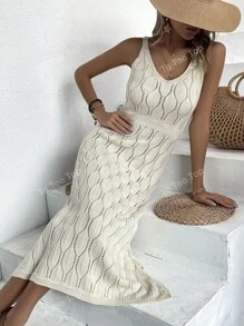 Vestido largo de cobertura de verano con cuello en V de malla transparente de unicolor (patrón aleatorio)