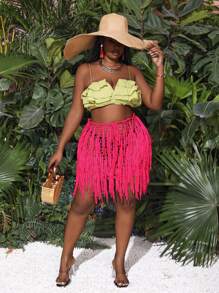 Slaydiva Plus Size Women's Fringed Hollow Out Knit Skirt