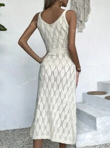Vestido largo de cobertura de verano con cuello en V de malla transparente de unicolor (patrón aleatorio)