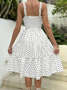 Chiquease Romantic And Lovely Polka Dot Printed Holiday Sundress With Frill Trim For Spring/Summer - Black and White - View 2