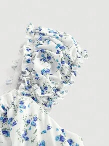 SHEIN MOD Women's Floral Print Ruffle Strapless Romper