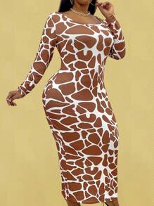 Maweii Plus Allover Print Mermaid Hem Bodycon Dress Maxi Trang phục dành cho nữ - Nhiều màu - Xem 2