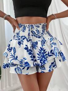 Breezaya Floral Print Wrap Style High Waisted Skorts With Ruffle Hem Detail - Multicolor - View 3