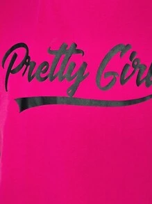 SHEIN Leap Crew Cô gái Tween Mát mẻ Phong cách đường phố Mùa xuân/Mùa hè Đan Cổ thuyền viên Lá thư In Ngắn tay Áo thun Và Bộ quần short - Màu Hồng Tươi - Xem 5