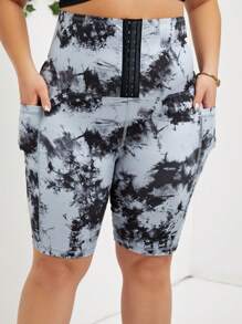 SHEIN Lady Mallas de talla grande con teñido anudado y cintura ancha para un ajuste slim, verano - Multicolor - Ver 3