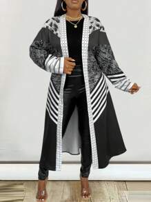 Maweii Plus Size Long Sleeve Open Front Jacket - Multicolor - View 3