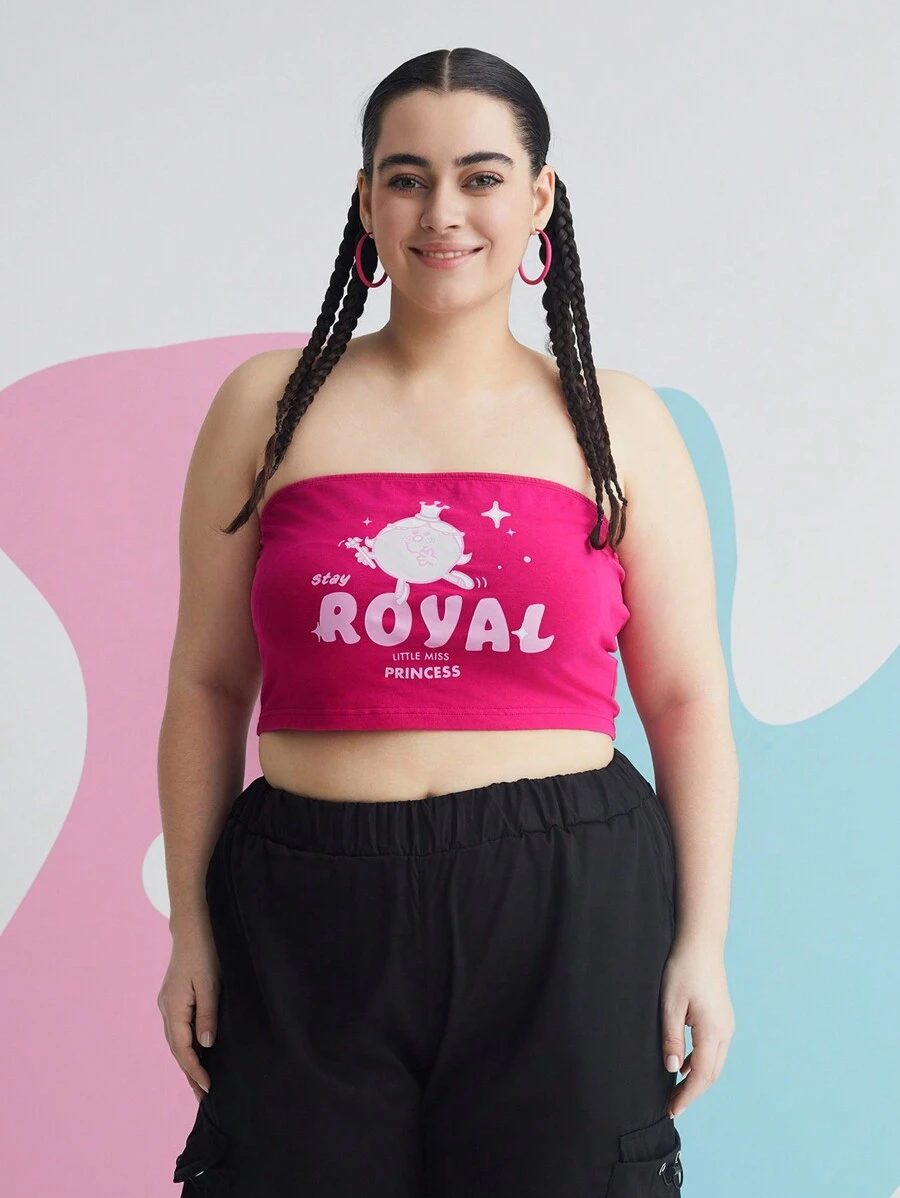 Mr Men Little Miss X SHEIN 加字母圖形短身管上衣