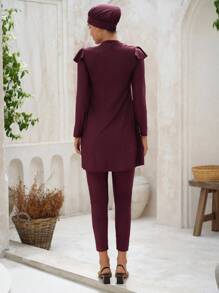 Swim Mulvari 夏季海滩荷叶边全罩式布基尼泳衣阿拉伯服装 - 紅木色 - 查看 2