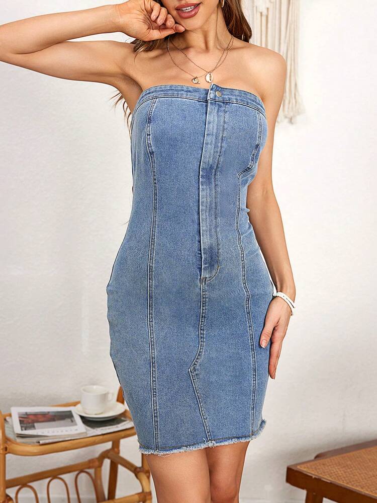 Women's Denim Strapless Mini Dress