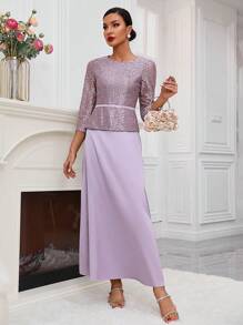 SHEIN Belle Vestido Con Cuello Redondo, Panel De Encaje Y Unión