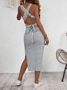 Breezaya Sọc Tách Không lưng Váy ba lỗ - Nhiều màu - Xem 6