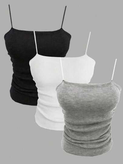 INAWLY Haut De Cami Plissé Uni Pour Femmes