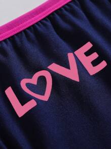 Tween Girl Heart Letter Printed American Retro Style Multicolor Underwear Set