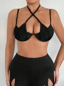 SHEIN SXY V-Neck Ruched Bodycon With Halter Neckline Sexy Birthday Outfit Spring Summer Women Clothes Date Night Party Bachelorette Party Adjustable Straps Deconstruction Women's Camisole