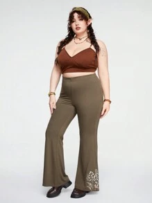 ROMWE Fairycore Vintage inspirierte Schlaghose mit hoher Taille und Feenmuster in Große Größen