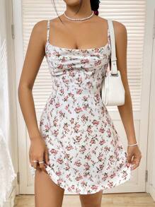 SHEIN WYWH Của phụ nữ Áo cổ bò Hoa In Dây đeo Mì Ý  Đầm - Nhiều màu - Xem 1