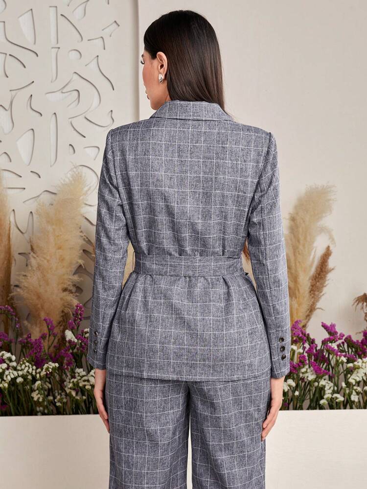 Women's Plaid Notched Lapel Long Sleeve Blazer