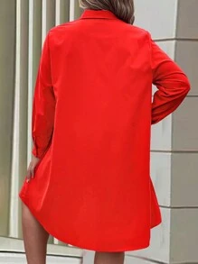 EMERY ROSE Plus Đầm sơ mi cài nút phía trước cho trang phục năm mới - Đỏ - Xem 2