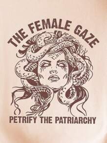 INAWLY 肖像和字母印花短袖 T 恤图案 T 恤女式上衣