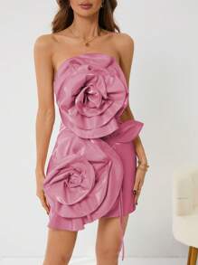 Aveloria Women's Exaggerated 3d Flower Decorated Strapless Dress