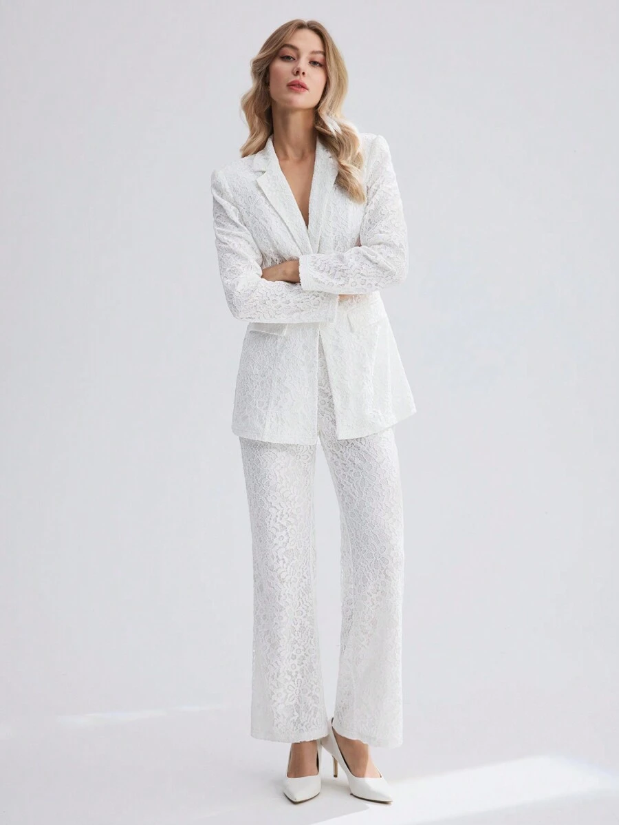 BizChic 女士素色蕾絲套裝 - 白色 - 查看 1