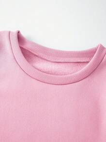 SHEIN EZwear Kích thước lớn Vòng cổ Lông cừu Áo nỉ Với In Khẩu hiệu - Hồng - Xem 5