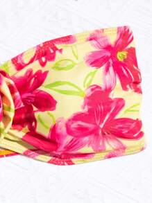 SHEIN Swim Bộ bikini cổ yếm in hoa mùa hè có trang trí hoa 3D, bộ hai mảnh - Nhiều màu - Xem 7