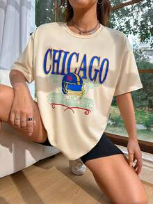 SHEIN Unity 女性休閒寬鬆圓領t卹,帶有字母印花 - 杏色 - 查看 6