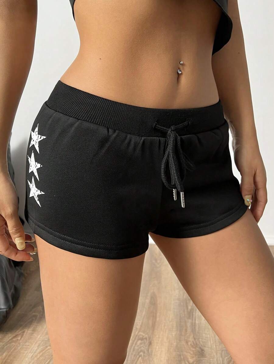 SHEIN Unity Women's Sexy American Style Ultra Short Shorts With Star Pattern - Black - View 1