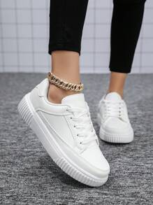 夏季新款戶外舒適女士白色運動鞋，平底鞋 - 白色 - 查看 1