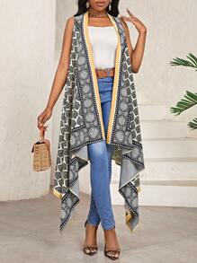 SHEIN Lady Full Printed Sleeveless Asymmetrical Hem Blouse - Multicolor - View 5