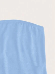 SHEIN EZwear 夏季假期女式無肩帶簡約修身上衣 - 淺藍色 - 查看 4