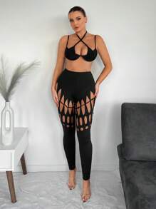 SHEIN SXY V-Neck Ruched Bodycon With Halter Neckline Sexy Birthday Outfit Spring Summer Women Clothes Date Night Party Bachelorette Party Adjustable Straps Deconstruction Women's Camisole